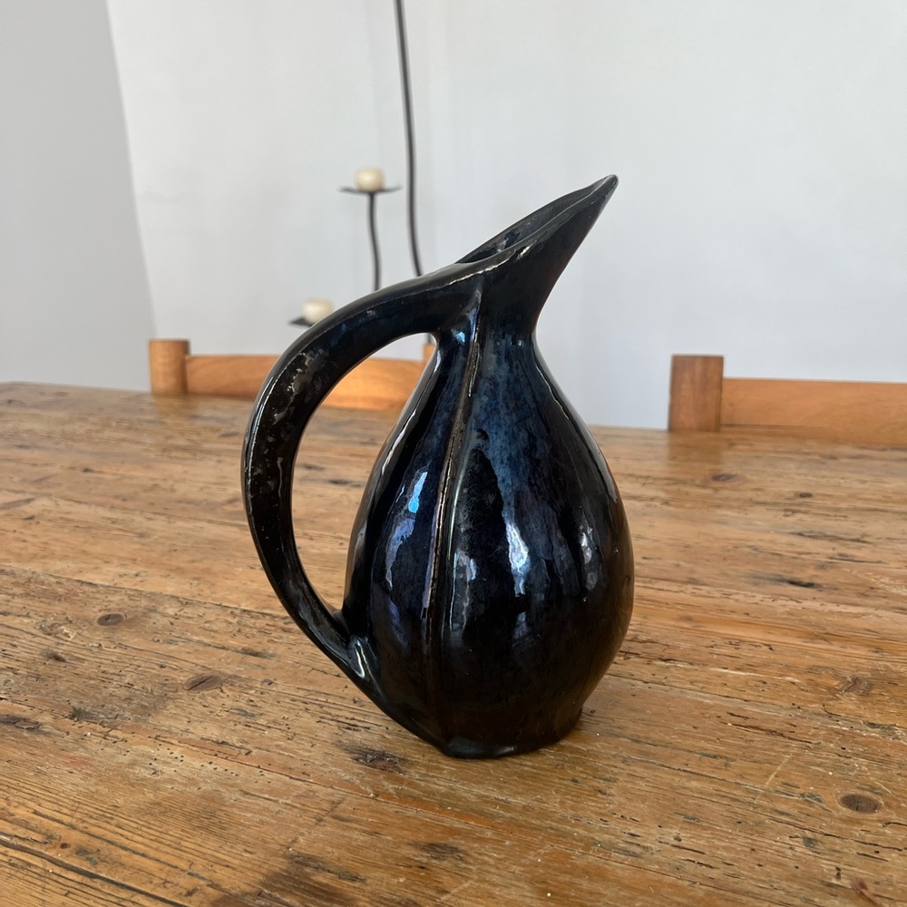 Vintage MCM ceramic shiny black pitcher